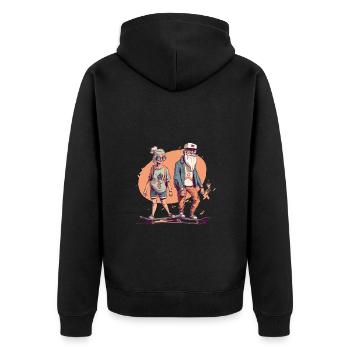 Cooles älteres Pärchen als Skater Hipster - Unisex Premium Bio Zip Hoodie - Schwarz - Hinten - Nico (187cm)