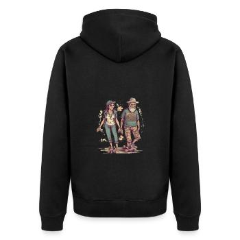 Cooles älteres Paar als Longboard Skater Hipster - Unisex Premium Bio Zip Hoodie - Schwarz - Hinten - Nico (187cm)