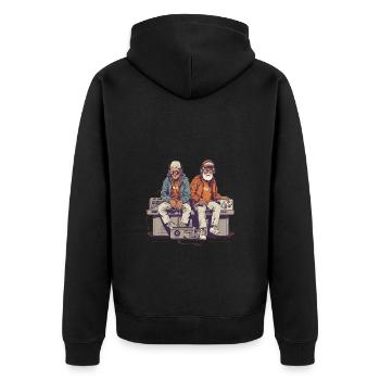 Deux vieux messieurs cool qui traînent - style hipster - Veste à capuche bio Premium Unisexe - noir - Dos - Nico (187cm)