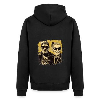 Cool bestager punker couple with sunglasses - Unisex Premium Organic Zip Hoodie - black - Back - Nico (187cm)
