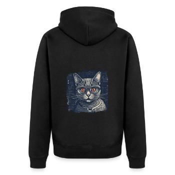 Nerdy cat with glasses and orange eyes - Unisex Premium Organic Zip Hoodie - black - Back - Nico (187cm)