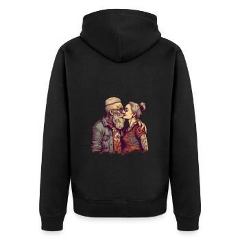 Cool Best Ager baisers de couple avec tatouages - Veste à capuche bio Premium Unisexe - noir - Dos - Nico (187cm)