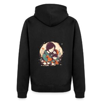 Wunderschönes Muttertagsdesign, Mama umarmt zwei - Unisex Premium Bio Zip Hoodie - Schwarz - Hinten - Nico (187cm)