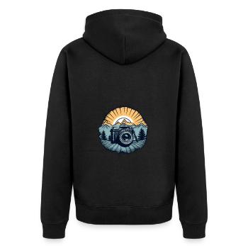 Logo de caméra rétro cool - Veste à capuche bio Premium Unisexe - noir - Dos - Nico (187cm)