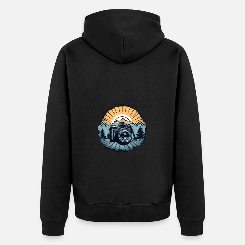 Cooles Retro Kamera Logo - Unisex Premium Bio Zip Hoodie - Schwarz