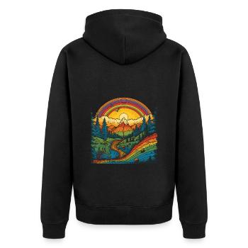 Regenbogen Berge - Psychedelische Landschaft - Unisex Premium Bio Zip Hoodie - Schwarz - Hinten - Nico (187cm)
