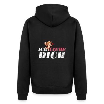 Ich Liebe Dich Amor - Unisex Premium Bio Zip Hoodie - Schwarz - Hinten - Nico (187cm)