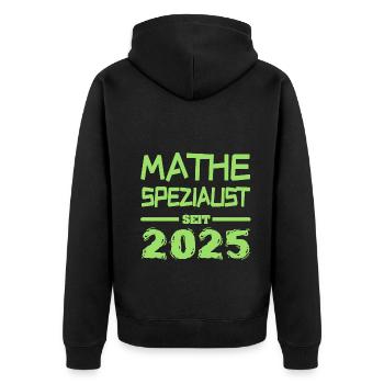 Mathespezialist 2025 - Unisex Premium Bio Zip Hoodie - Schwarz - Hinten - Nico (187cm)