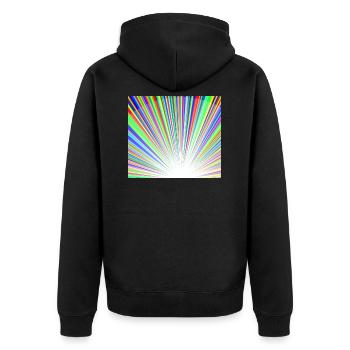 Leuchtendes Regenbogen-Sonnenstrahlmuster - Unisex Premium Bio Zip Hoodie - Schwarz - Hinten - Nico (187cm)