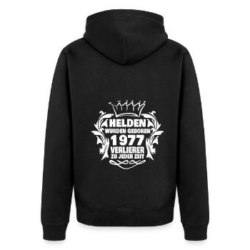 wurden 1977 - Unisex Premium Bio Zip Hoodie - Schwarz - Hinten - Nico (187cm)