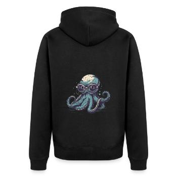Nerdy Comic Octopus with Glasses - Unisex Premium Organic Zip Hoodie - black - Back - Nico (187cm)