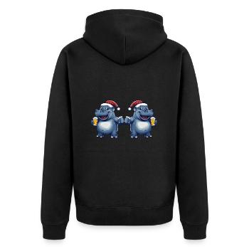 Nilpferd Weihnachten Bier Team - Unisex Premium Bio Zip Hoodie - Schwarz - Hinten - Nico (187cm)
