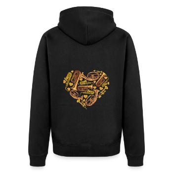 Instrumenten Herz Tuba Horn Saxophon - Unisex Premium Bio Zip Hoodie - Schwarz - Hinten - Nico (187cm)