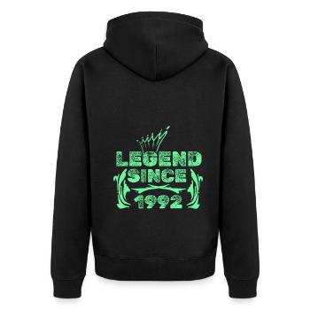 Geschenkidee 1992 - Unisex Premium Bio Zip Hoodie - Schwarz - Hinten - Nico (187cm)