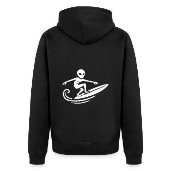 Alien Surfer Surfing Surfboard Summer Surfing - Unisex Premium Organic Zip Hoodie - black - Back - Nico (187cm)