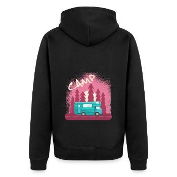 Camping Wohnmobil Vintage im Wohnwagen Caravan - Unisex Premium Bio Zip Hoodie - Schwarz - Hinten - Nico (187cm)