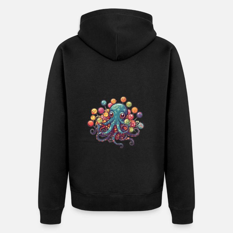 Funny Comic Octopus with Lollipops - Unisex Premium Organic Zip Hoodie - black