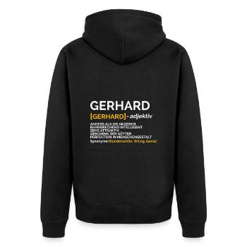 Gerhard - Unisex Premium Bio Zip Hoodie - Schwarz - Hinten - Nico (187cm)