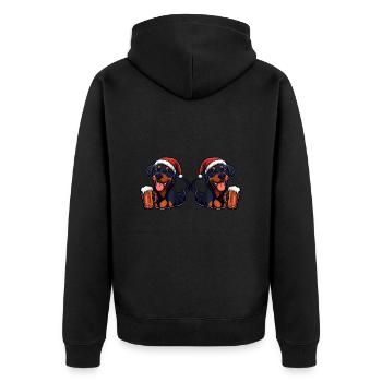 Dobermann Hund Weihnachten Bier Team - Unisex Premium Bio Zip Hoodie - Schwarz - Hinten - Nico (187cm)