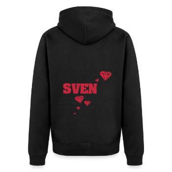 Geschenk für Sven - Unisex Premium Bio Zip Hoodie - Schwarz - Hinten - Nico (187cm)