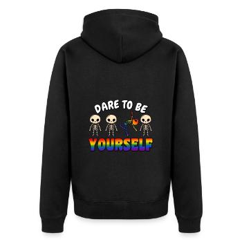 Dare to be yourself gay pride Regenbogen Farben - Unisex Premium Bio Zip Hoodie - Schwarz - Hinten - Nico (187cm)
