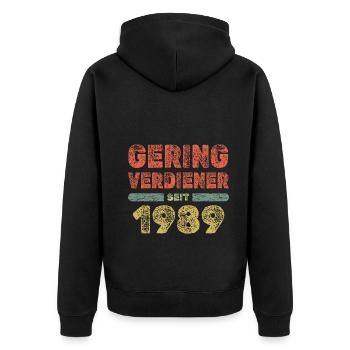 Geringverdiener 1989 - Unisex Premium Bio Zip Hoodie - Schwarz - Hinten - Nico (187cm)