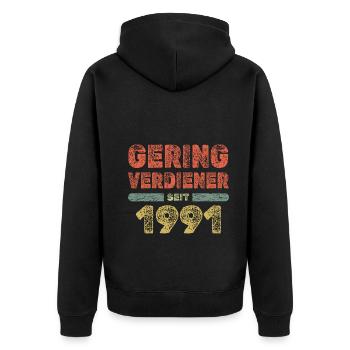 Jahr 1991 - Unisex Premium Bio Zip Hoodie - Schwarz - Hinten - Nico (187cm)