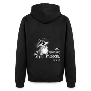 I Really Love Raccons Wachbär Liebhaber - Unisex Premium Bio Zip Hoodie - Schwarz - Hinten - Nico (187cm)