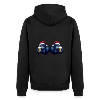 Gorilla Weihnachten Bier Team - Unisex Premium Bio Zip Hoodie - Schwarz - Hinten - Nico (187cm)