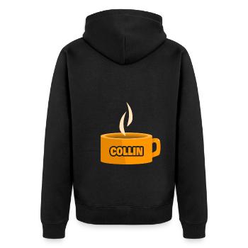 Geschenk für Collin - Unisex Premium Bio Zip Hoodie - Schwarz - Hinten - Nico (187cm)
