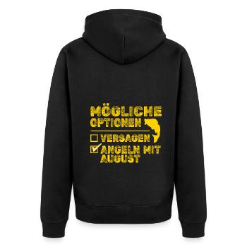 Angeln Fisch August - Unisex Premium Bio Zip Hoodie - Schwarz - Hinten - Nico (187cm)