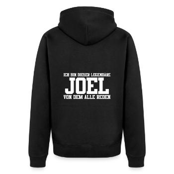 Joel Name Design - Unisex Premium Bio Zip Hoodie - Schwarz - Hinten - Nico (187cm)