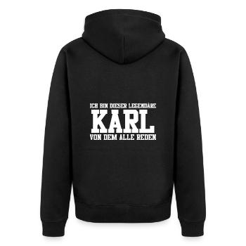 Karl Name Design - Unisex Premium Bio Zip Hoodie - Schwarz - Hinten - Nico (187cm)