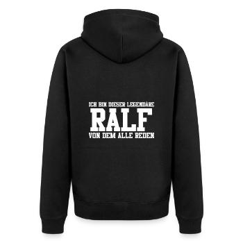 Ralf Name Design - Unisex Premium Bio Zip Hoodie - Schwarz - Hinten - Nico (187cm)