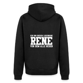 Rene Name Design - Unisex Premium Bio Zip Hoodie - Schwarz - Hinten - Nico (187cm)