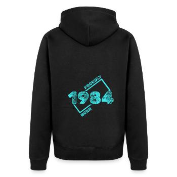 Jahr 1984 - Unisex Premium Bio Zip Hoodie - Schwarz - Hinten - Nico (187cm)