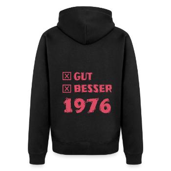 Besser 1976 - Unisex Premium Bio Zip Hoodie - Schwarz - Hinten - Nico (187cm)