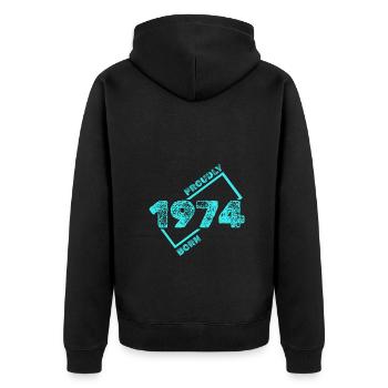 Born 1974 - Unisex Premium Organic Zip Hoodie - black - Back - Nico (187cm)