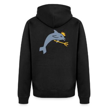 ★ design colors changeable ★ dolphin, crown, trident - Unisex Premium Organic Zip Hoodie - black - Back - Nico (187cm)