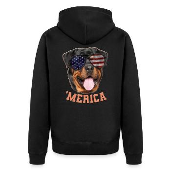 Merica Rottweiler American Independence Day Gift - Unisex Premium Organic Zip Hoodie - black - Back - Nico (187cm)