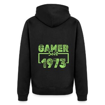 Freak 1973 - Unisex Premium Bio Zip Hoodie - Schwarz - Hinten - Nico (187cm)