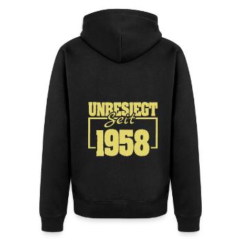 Unbesiegt seit 1958 - Unisex Premium Bio Zip Hoodie - Schwarz - Hinten - Nico (187cm)