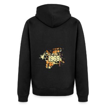 Flowerpower Retro 1969 - Unisex Premium Organic Zip Hoodie - black - Back - Nico (187cm)
