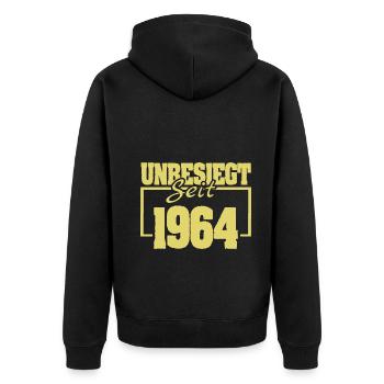 Jahr 1964 - Unisex Premium Bio Zip Hoodie - Schwarz - Hinten - Nico (187cm)