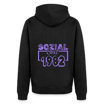 Sozialarbeiter 1982 - Unisex Premium Bio Zip Hoodie - Schwarz - Hinten - Nico (187cm)