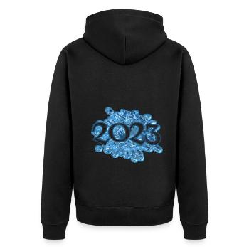 Wassertropfen 2023 - Unisex Premium Bio Zip Hoodie - Schwarz - Hinten - Nico (187cm)