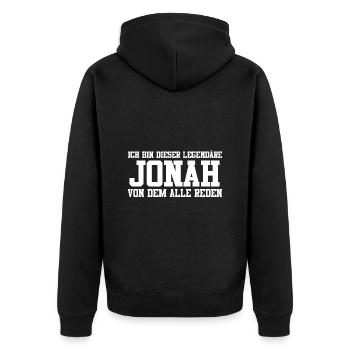 Jonah Name Design - Unisex Premium Bio Zip Hoodie - Schwarz - Hinten - Nico (187cm)