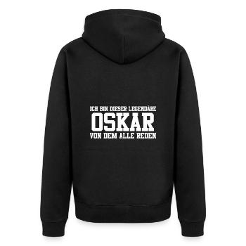 Oskar Name Design - Unisex Premium Bio Zip Hoodie - Schwarz - Hinten - Nico (187cm)