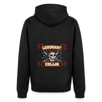 Pirat Kostüm Piratenkopf Totenschädel Collin - Unisex Premium Bio Zip Hoodie - Schwarz - Hinten - Nico (187cm)