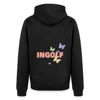 Vorname Ingolf - Unisex Premium Bio Zip Hoodie - Schwarz - Hinten - Nico (187cm)